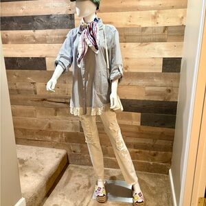 Almost Famous Cream Straight Leg Jeans Distressed